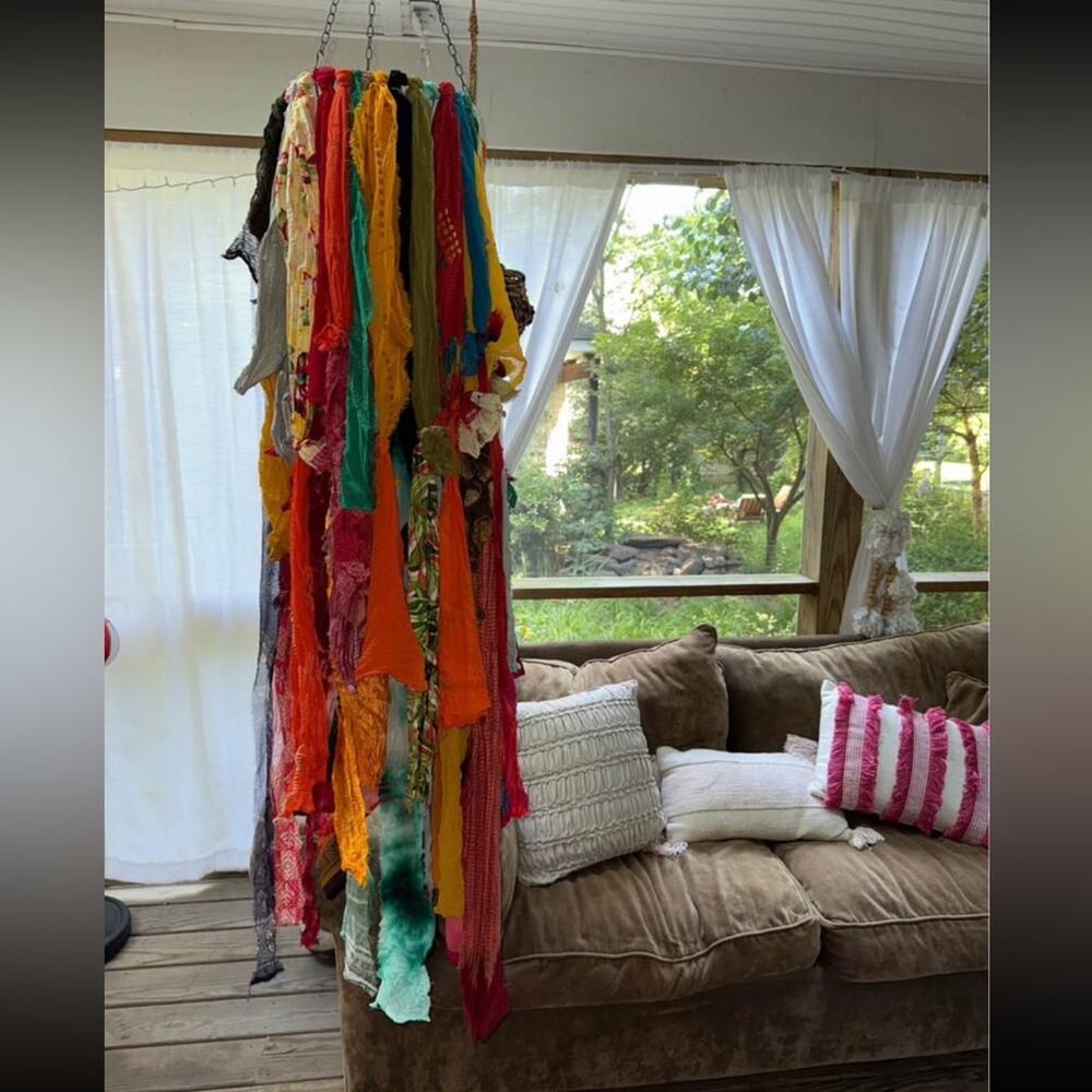 Boho fabric chandelier hanging planter - Boho windsock